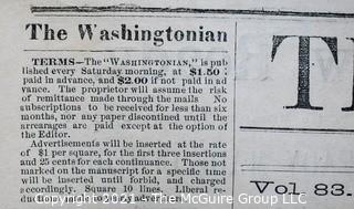 Original Edition of The Washingtonian, Leesburg, Loudoun County, VA. Published Weekly by William B Lynch  - Saturday Morning, April  1889.