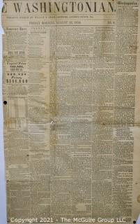 Original Edition of The Washingtonian, Leesburg, Loudoun County, VA. Published Weekly by William B Lynch - August 26, 1859.
