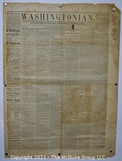 Original Edition of The Washingtonian, Leesburg, Loudoun County, VA. Published Weekly by William B Lynch - Friday Morning, July 16, 1858.
