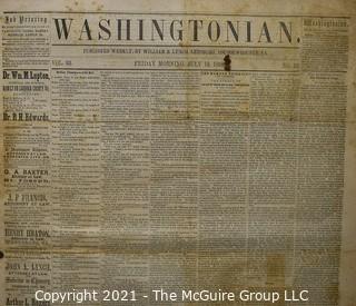 Original Edition of The Washingtonian, Leesburg, Loudoun County, VA. Published Weekly by William B Lynch - Friday Morning, July 16, 1858.
