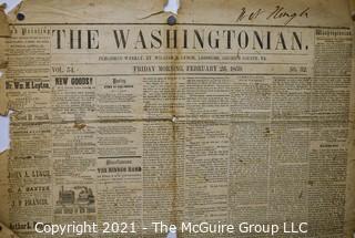 Original Edition of The Washingtonian, Leesburg, Loudoun County, VA. Published Weekly by William B Lynch - Friday Morning, February 25, 1859.
