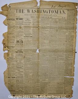 Original Edition of The Washingtonian, Leesburg, Loudoun County, VA. Published Weekly by William B Lynch - Friday Morning, February 25, 1859.
