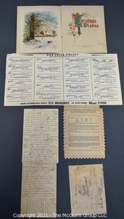 Group of Ephemera Including 1951 List of Amusements in New York Tyson Sullivan Theater Ticket Service, Lucky Strike Bridge Tally and Christmas Postcards.