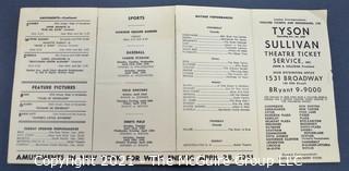 Group of Ephemera Including 1951 List of Amusements in New York Tyson Sullivan Theater Ticket Service, Lucky Strike Bridge Tally and Christmas Postcards.