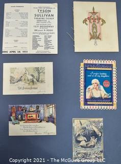 Group of Ephemera Including 1951 List of Amusements in New York Tyson Sullivan Theater Ticket Service, Lucky Strike Bridge Tally and Christmas Postcards.