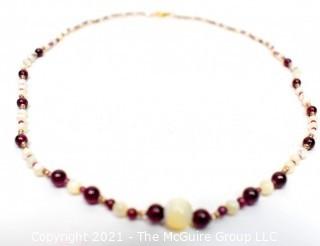 Garnet & Pink Quartz Bead Necklace. 