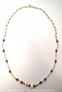 Garnet & Pink Quartz Bead Necklace. 