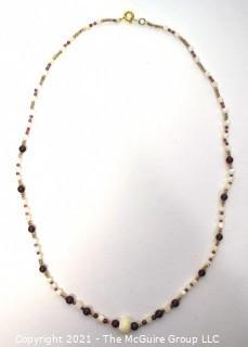 Garnet & Pink Quartz Bead Necklace. 