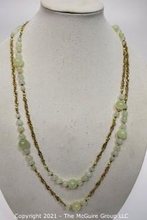 Bowenite Bead Necklace with Gold Tone Chain.  Measures 66" long. 