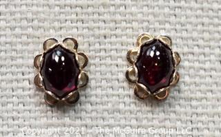 Sterling Silver with Cabochon Garnet Stud Post Earrings