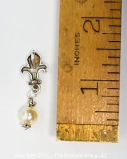 Sterling Silver Fleur De Lis Pendant with Drop Pearl. 