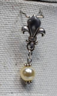 Sterling Silver Fleur De Lis Pendant with Drop Pearl. 