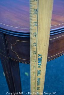 Vintage Hepplewhite Style Inlaid Mahogany Folding Console Table. Measures 30"T x 36"L x 34"W when open.