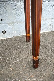 Vintage Hepplewhite Style Inlaid Mahogany Folding Console Table. Measures 30"T x 36"L x 34"W when open.