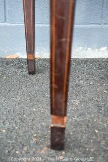 Vintage Hepplewhite Style Inlaid Mahogany Folding Console Table. Measures 30"T x 36"L x 34"W when open.