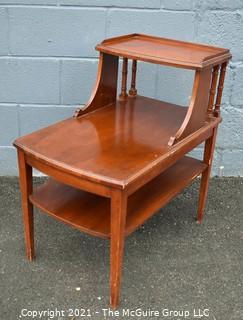 Vintage Two Tier Step Mahogany Side Table with Spindle Sides. 