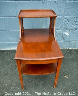 Vintage Two Tier Step Mahogany Side Table with Spindle Sides. 