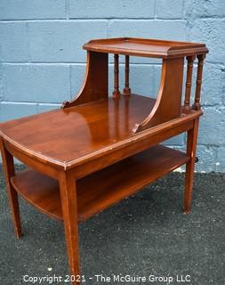 Vintage Two Tier Step Mahogany Side Table with Spindle Sides. 