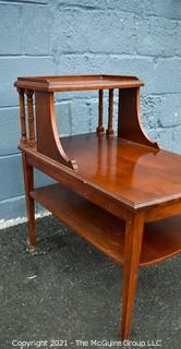 Vintage Two Tier Step Mahogany Side Table with Spindle Sides. 