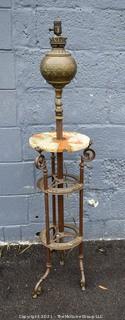 Victorian Converted Two-Tiered Marble & Brass Oil Floor Lamp Table or Stand