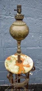 Victorian Converted Two-Tiered Marble & Brass Oil Floor Lamp Table or Stand