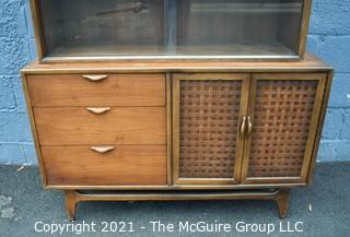 Vintage Two (2) Piece Mid-Century Modern Warren Church for Lane Perception Credenza with Sliding Glass China Hutch.  