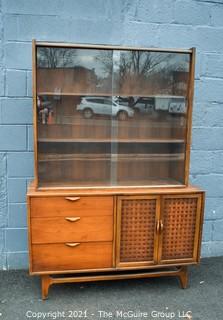 Vintage Two (2) Piece Mid-Century Modern Warren Church for Lane Perception Credenza with Sliding Glass China Hutch.  