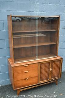 Vintage Two (2) Piece Mid-Century Modern Warren Church for Lane Perception Credenza with Sliding Glass China Hutch.  