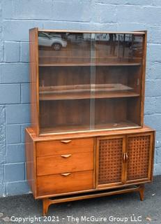 Vintage Two (2) Piece Mid-Century Modern Warren Church for Lane Perception Credenza with Sliding Glass China Hutch.  