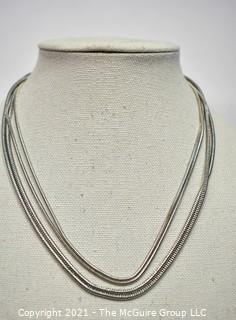 Silver Tone Snake Double Chain Necklace.  