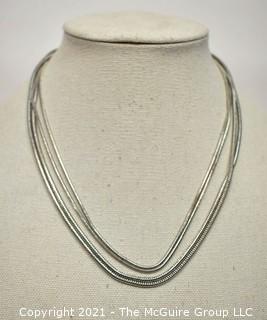 Silver Tone Snake Double Chain Necklace.  