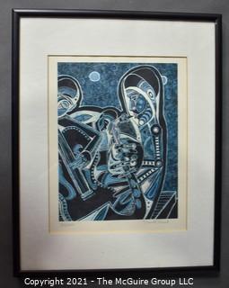 Framed Under Glass Signed and Numbered Color Silkscreen by David Gofreed. Measures 11" x 14".