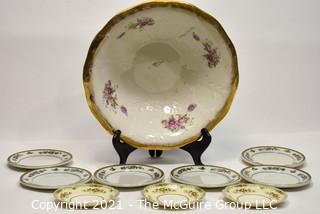 Porcelain Wash Basin and Two Sets of Hand Painted Porcelain Fruit Plates. 