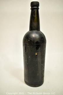 Antique Dark Amber 19th C Blown Glass Wine Bottle.