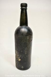 Antique Dark Amber 19th C Blown Glass Wine Bottle.