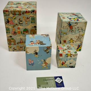 Vintage 1940s Cardboard Lithograph Children's Stacking & Nesting Boxes With Rattle in Bottom.