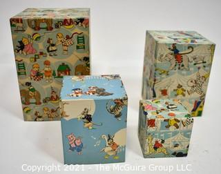 Vintage 1940s Cardboard Lithograph Children's Stacking & Nesting Boxes With Rattle in Bottom.