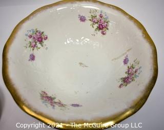 Group of Porcelain Items Including Wash Basin, Six Restaurantware plates and Four Fruit Bowls (One not shown). 