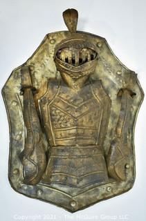 Vintage Hand Crafted Metal Medieval Knight Armor Wall Art Made in Mexico. Measures 23" x 28".