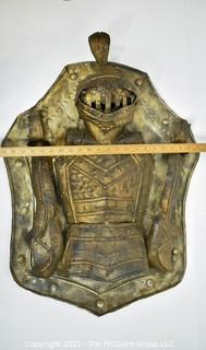 Vintage Hand Crafted Metal Medieval Knight Armor Wall Art Made in Mexico. Measures 23" x 28".