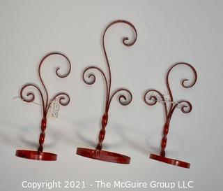 Three (3) Red Metal Wall Mount Potted Plant Holders. 