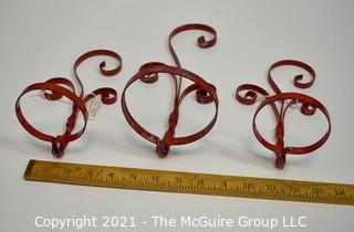 Three (3) Red Metal Wall Mount Potted Plant Holders. 