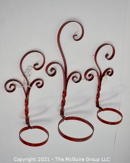 Three (3) Red Metal Wall Mount Potted Plant Holders. 