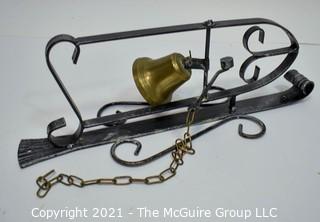 Wrought Iron Wall Mount With Brass Bell.