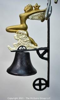 Vintage Wall Mount Cast Iron Bell with Winged Siren on Wave.