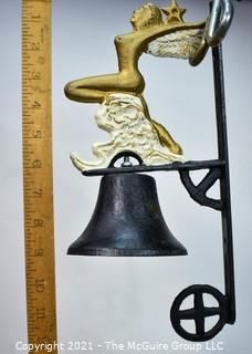 Vintage Wall Mount Cast Iron Bell with Winged Siren on Wave.