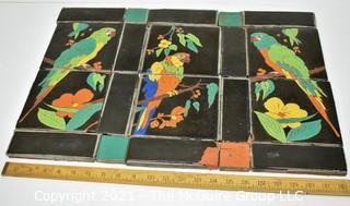 Hand Painted Tile Mosaic with Parrots.  Measures 17" x 22" when complete.