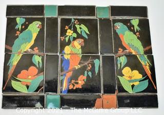 Hand Painted Tile Mosaic with Parrots.  Measures 17" x 22" when complete.