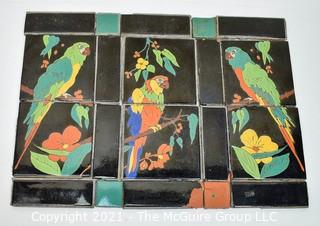 Hand Painted Tile Mosaic with Parrots.  Measures 17" x 22" when complete.