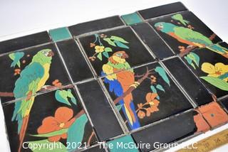 Hand Painted Tile Mosaic with Parrots.  Measures 17" x 22" when complete.